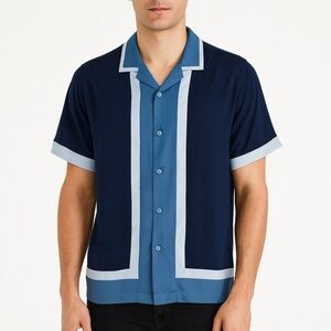 Cubavera Men's Large Blue & White Button Down Shirt 100% Viscose NEW w/tags